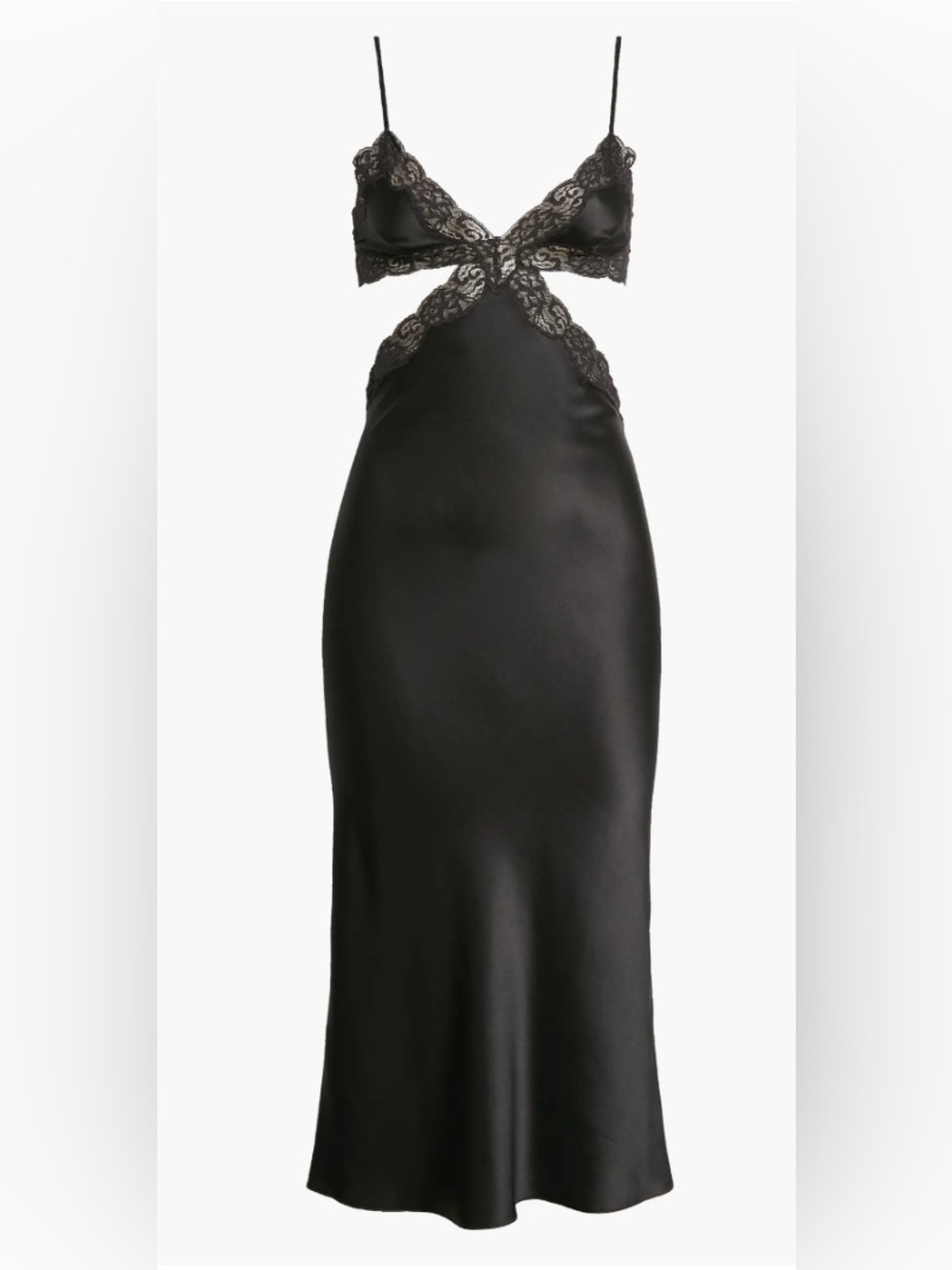 Alexander Wang Black Satin Cutout Slip Dress with Lace Trim